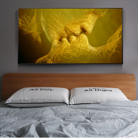 Golden And Black Love Kiss Oil Painting on Canvas Posters and Prints Cuadros Wall Art Pictures For Home Bedroom Living Room ► Photo 1/5