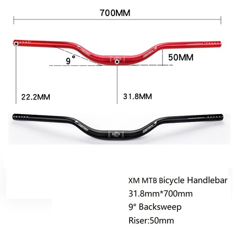 31.8mm*700mm XM MTB Bicycle Handlebar Riser Handlebar Mountain Bike Rise Handle Bar Thick Tube 9 degree Backsweep Bike Parts ► Photo 1/6