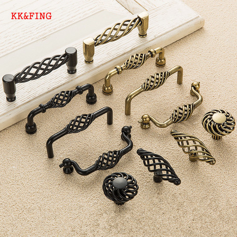 KK&FING Vintage Bronze Black Cabinet Handles Hollow Out Birdcage Handles Drawer Knobs Cupboard Door Pulls Furniture Hardware ► Photo 1/6