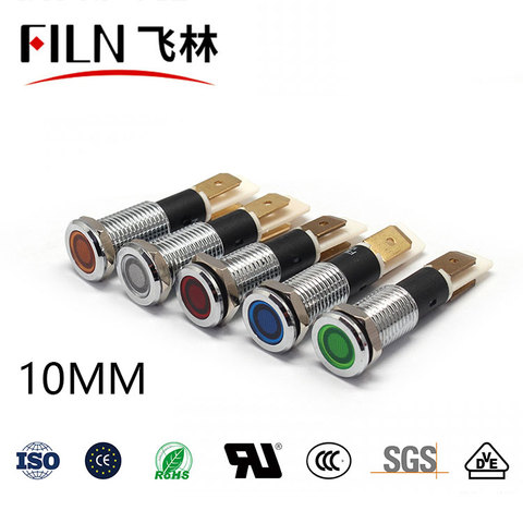 FILN YUEQING 10mm 12v 24v 110v 220v flat head led signal light metal pilot lamp with soldering pin ► Photo 1/5