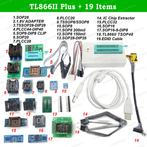 Original New TL866II PLUS Universal Minipro USB Programmer + 19 Items IC Adapters  Better Than TL866A TL866CS Programmer ► Photo 1/6