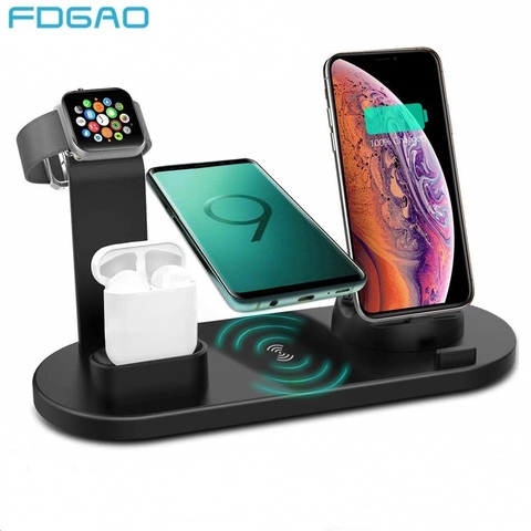FDGAO Charging Dock Stand For iPhone 12 11 XS MAX XR X 8 Plus Airpods Pro Apple Watch SE 6 5 4 3 Fast Wireless Charger Station ► Photo 1/6
