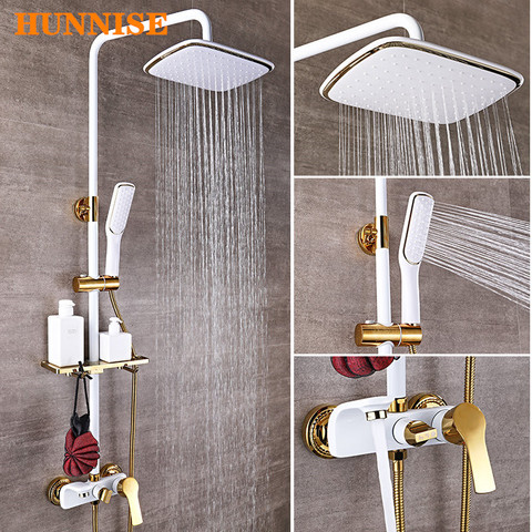 Bathroom Shower System Quality Brass Bathroom Faucet White Gold Bathtub Mixer Tap Rainfall Shower Head Bathroom Shower Mixer Set ► Photo 1/6