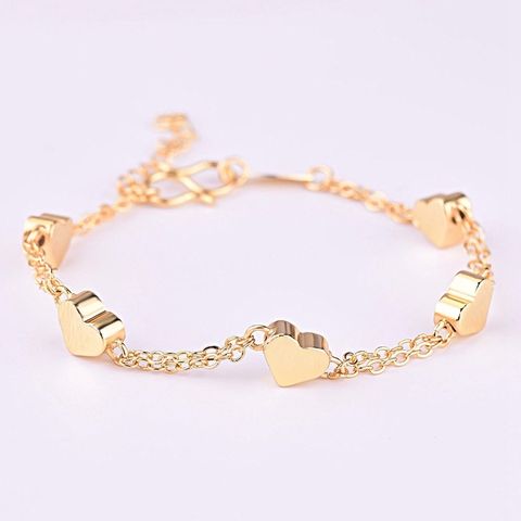 Women Baby Girls Bracelets Gold Color Heart-shaped Lucky Beaded Chain Wristband Fashion Jewelry Gifts ► Photo 1/6