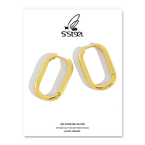 925 Sterling Silver Hoop Earrings For Women Gold Ellipse Aretes Boucle D'oreille Femme 2022 Minimalist Korean Brincos Jewelry ► Photo 1/6