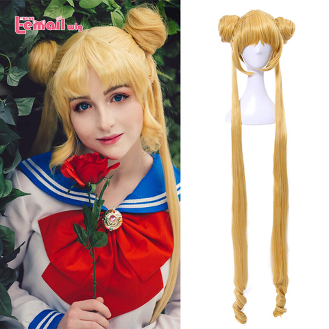 L-email wig Sailor Moon Cosplay Wigs Super Long Blonde Wigs with Buns Heat Resistant Synthetic Hair Cosplay Wig Halloween ► Photo 1/6