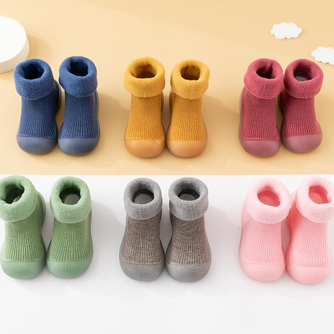 0 to 4 Years Baby Socks Autumn Winter Knitting Thick Warm Children's Floor Socks Baby Toddler Shoes Rubber Sole Pure Color Socks ► Photo 1/6