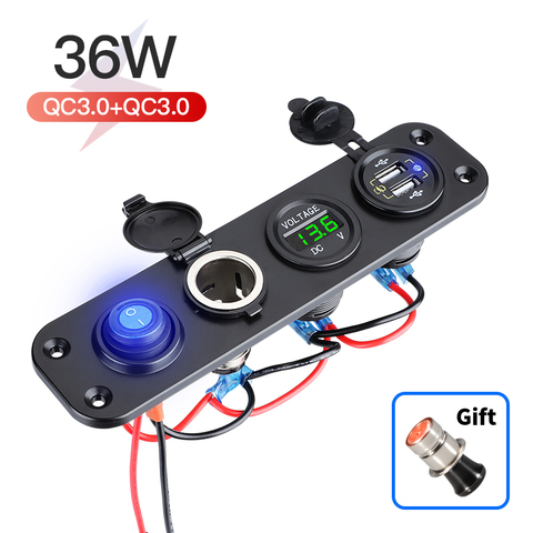 Dual QC3.0 Cigarette Lighter Socket Splitter Waterproof 12V Dual USB Charger Power Adapter Outlet Panel Dual USB Ports Voltmeter ► Photo 1/6