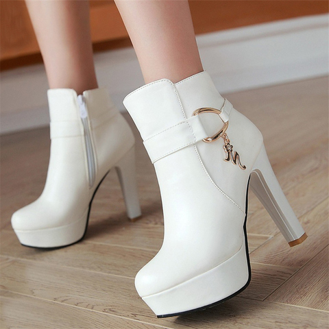 Fashion Platform Ankle Boots Women Shoe Waterproof Autumn Winter High Heels Women's Ankle Black White Pink Boots For Women ► Photo 1/6