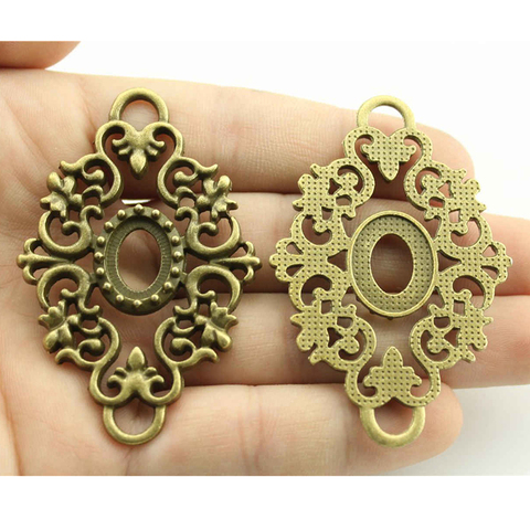 WYSIWYG 2pcs 10x14mm Inner Size 62x40mm Outer Size Vintage Antique Bronze Color Zinc Alloy Cameo Cabochon Base Setting Connector ► Photo 1/1