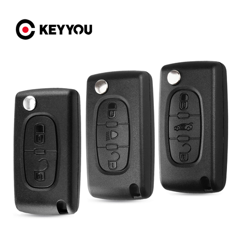 KEYYOU 3/2 Button Folding Remote Flip Car Key Shell Case For Peugeot 206 407 307 sw 607 For Citroen C2 C3 C4 C5 C6 berlingo ► Photo 1/6