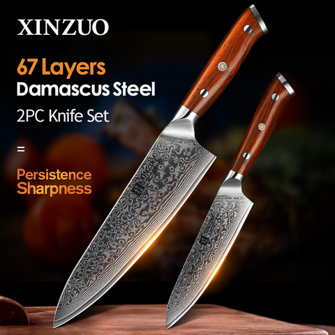 XINZUO 2PCS Chef Kitchen Knife Set Japan VG10 Damascus Steel Chef Utility Knives Rosewood Handle Best Quality Kitchen Cook Tools ► Photo 1/6
