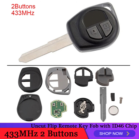 433MHz 2 Buttons Keyless Uncut Flip Remote Key Fob with ID46 Chip for SUZUKI SWIFT SX4 Alto JIMNY VITARA IGNIS Splash 2007-2013 ► Photo 1/6