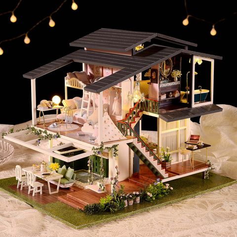 DIY Miniature Doll House Furniture Kits Wood Romantic Modern Villa Cottage Puzzle Playset Self Assembled for Girls ► Photo 1/6