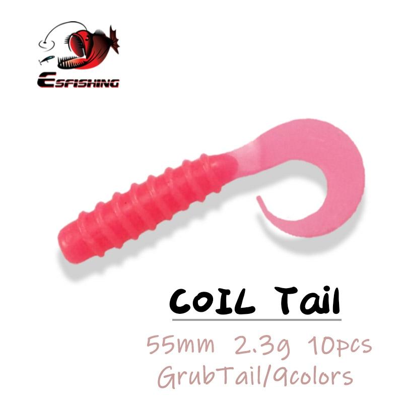 ESFISHING Lures Fishing Soft Bait Coil Tail Grub 55m 10pcs Silicone Bait Fishing Tackle Squid Lure ► Photo 1/5
