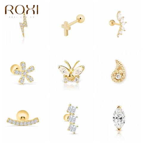 ROXI Flower Lightning Butterfly Cross Symbol Crown Eye Stud Earrings for Women Piercing Earrings Silver 925 Jewelry Pendientes ► Photo 1/6