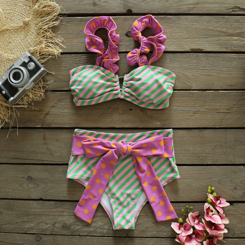 2022 New Push-Up Two Pieces Women Floral Padded Bra Ruffles Bandage Bikini Set Swimsuit Swimwear Bathing Suit Beach Wear biquini ► Photo 1/5