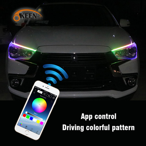 OKEEN 2pcs Car Sequential Flowing RGB Daytime Running Light DRL APP Multi Color LED Light Strip Turn Signal Lights For Headlight ► Photo 1/6