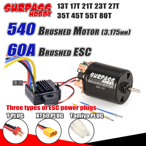 SURPASS HOBBY Combo 540 Brushed Motor 13T 17T 21T 23T 27T 35T 45T 55T 80T with 60A ESC for 1/10 RC Off-road Racing Car Truck ► Photo 1/6