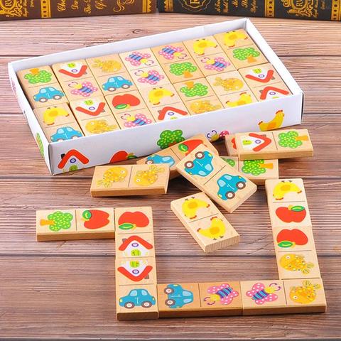 28Pcs/Set Wooden Fruit Car Pairing Domino Puzzle Blocks Children Educational Toy ► Photo 1/5