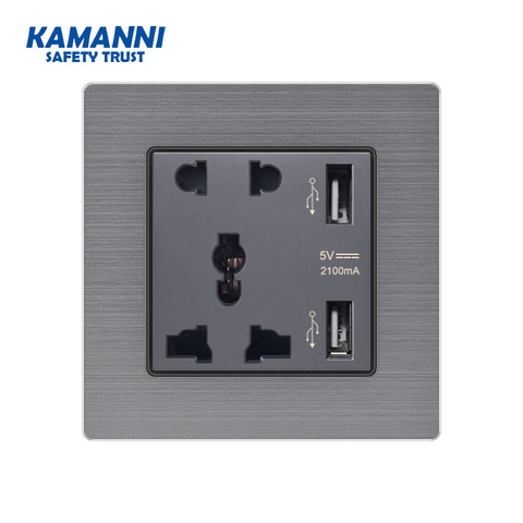 KAMANNI universal five-hole socket dual USB port socket wall charger adapter rechargeable 2A wall charger adapter power socket ► Photo 1/6