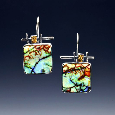 New Square Colored Glass Branch Pattern Small Earrings For Women Fantasy Two Tone Drop Earings Statement Brinco Accesorios Mujer ► Photo 1/5