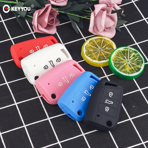 KEYYOU Silicone Key Case Key Cover For Volkswagen VW Golf MK7 Tiguan For Skoda Octavia For Seat Leon Ibiza Octavia A7 ► Photo 1/6