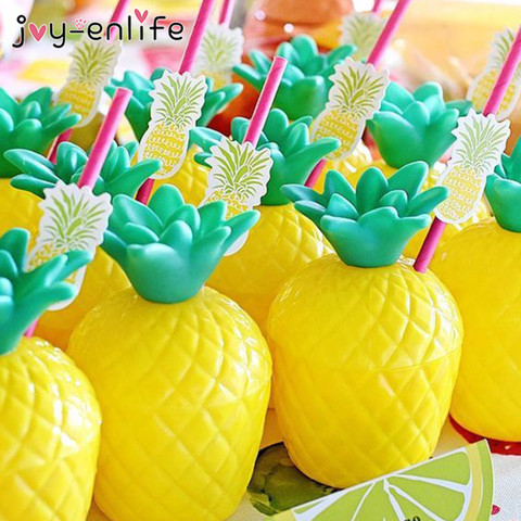 Hawaiian Hula Beach Party Plastic Pineapple Coconut Drinking Cup Cocktail Drinking Straws Summer Flamingo Party Birthday Decor ► Photo 1/6