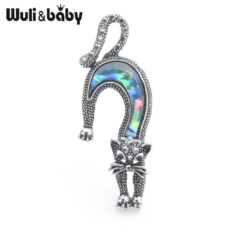 Wuli&baby Natural Shell Cat Brooches Women Lovely Running Cat Animal Brooch Pins Gifts ► Photo 1/4