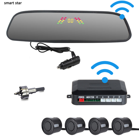 Car wireless wifi connection parking sensor parktronic car rearview mirror LCD display reversing radar buzzer alert 2022 new ► Photo 1/6