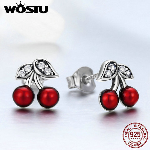 2022 Hot Fashion 925 Sterling Silver Summer Cherry Clear CZ Stud Earrings For Women Authentic Original Silver Jewelry FIE404 ► Photo 1/6