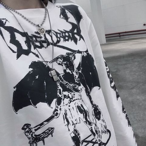 top Punk Gothic T-shirts Loose Streetwear Harajuku demon Print Summer Fashion Female Long sleeve Casual Vintage women black tees ► Photo 1/6