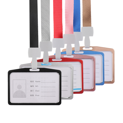 1PC Work Card Holders With Rope Aluminium Alloy Card Holder Employee Name ID Card Cover Metal Work Certificate Identity Badge ► Photo 1/6