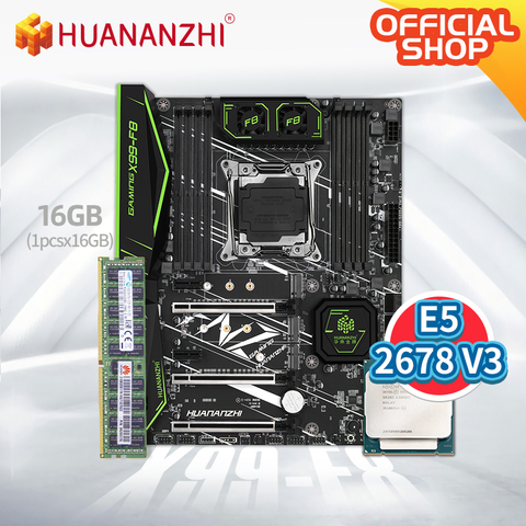 HUANANZHI X99 F8 X99 Motherboard with Intel XEON E5 2678 V3 with 1*16G DDR4 RECC memory combo kit set NVME SATA 3.0 USB 3.0 ATX ► Photo 1/1