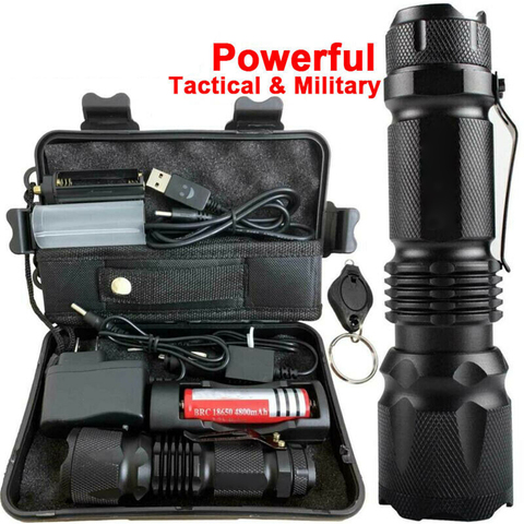 T6 Tactical LED Powerful Flashlight USB Torch Kit With Military Box LED Flashlight On The Battery Outdoor Lighting Equipment ► Photo 1/6