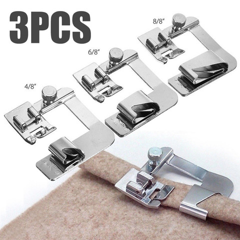 3Pcs Hot Sale Domestic Sewing Machine Foot Presser Silver Rolled Hem Feet Set For DIY Sewing Accessories 3 Size ► Photo 1/6