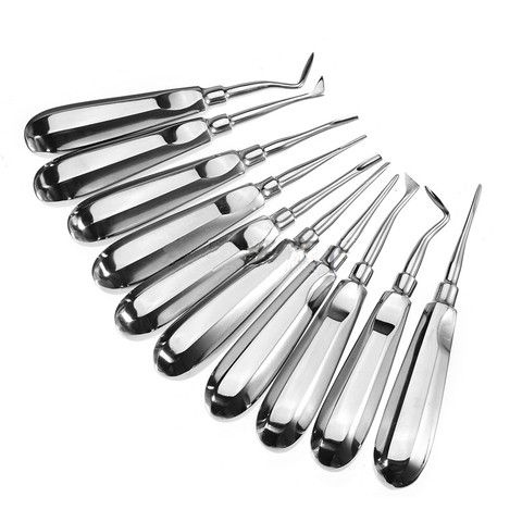 10Pcs Stainless Steel Dental Luxating Lift Elevator Teeth Clareador Curved Root Hexagon Handle Dentist Surgical Instrument Tool ► Photo 1/3