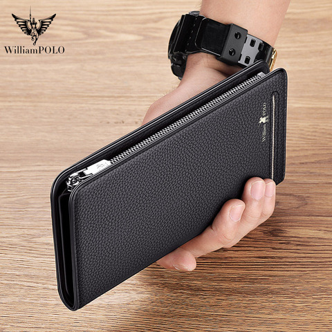 WILLIAMPOLO Men's long RFId wallet high quality leather wallet credit card holder handbag long wallet ► Photo 1/6