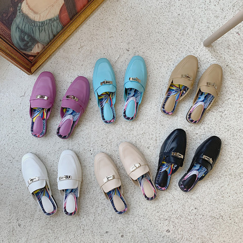 Shallow Shoes Woman 2022 Cover Toe Woman's Slippers Loafers Rivet Low Female Mule New Flat Soft Mules Casual Rubber Slides ► Photo 1/6