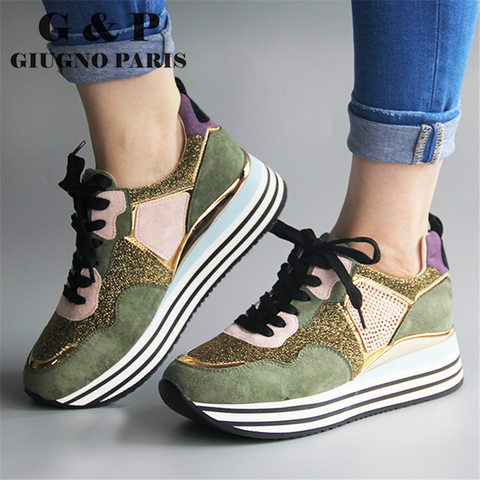 Mixed color ladies sneakers casual luxury designer sneakers with glitter women fashionable shoes black suede leather insole plus ► Photo 1/6