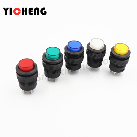 5Pcs R16-503 key button switch with light jog reset self-locking switch round 4 Pin 2 Pin 16MM With light  LED 3V ► Photo 1/6