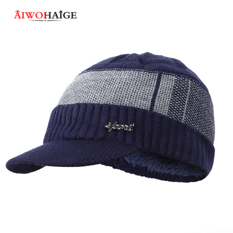 2022 Winter New Cotton cap visor knit beanie Thicken Hedging Cap winter man caps unisex solid badge outdoor skullies Soft cap ► Photo 1/6