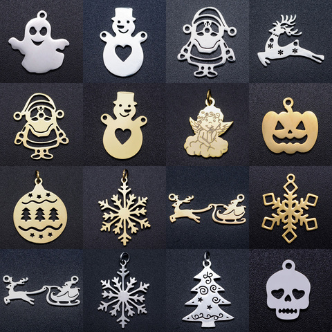 5pcs/lot Christmas Tree Santa Claus DIY Charms Wholesale 100% Stainless Steel Halloween Ghost Pumpkin Skull Connectors Charm ► Photo 1/6