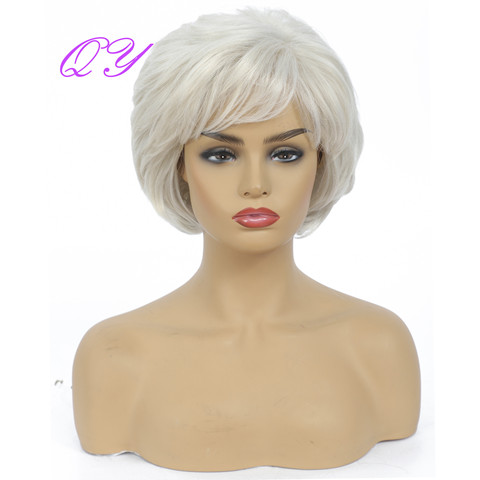 QY Short Wig Ombre White Curly Wig With Bangs For Women Synthetic Natural Hair Wig Daily Use ► Photo 1/6