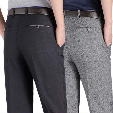 New Arrival Mens Casual Business Pants Men Mid Full Length Soft Trim Brand Trousers Regular Straight Black Grey Large Size 30-40 ► Photo 1/6