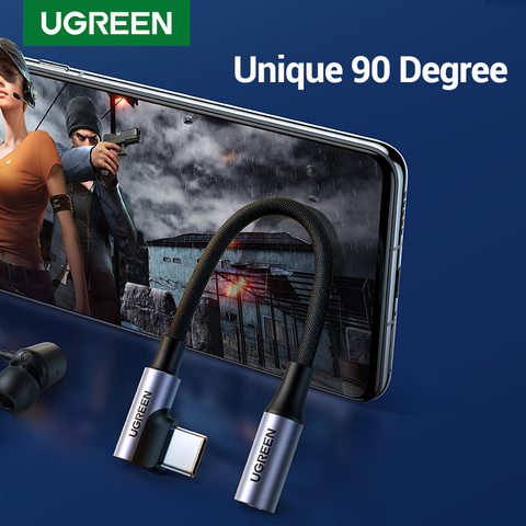 UGREEN 90 Degree USB C Earphone Adapter 90 Degree 3.5mm Female to Type C Male Headset AUX Audio Cable Converter For Huawei P40 ► Photo 1/6