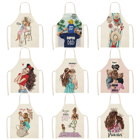 Parent-child Kitchen Apron Mother Daughter Printed Sleeveless Happy Family Cotton Linen Aprons for Men Women Home Cleaning Tools ► Photo 1/6