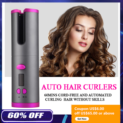 LCD Auto Hair Curler Air Spain N Curl USB Rechargeable Rotating Cordless Curling Iron Temperature Hair Beach Waves Styling Tools ► Photo 1/6