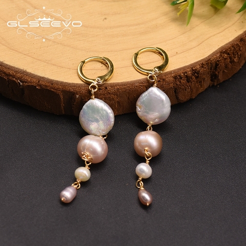 GLSEEVO Natural Fresh Water Baroque Pearl Long Drop Earrings For Women Party Engagement Fine Jewelry Kolczyki GE0899 ► Photo 1/4