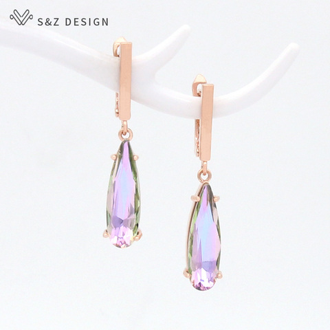 S&Z DESIGN 2022 Korean Elegant Water Drop Crystal Dangle Earrings 588 Rose Gold For Women Wedding Earrings Fashion Jewelry Gift ► Photo 1/6